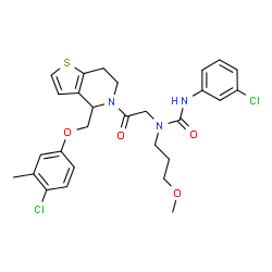 ChemSpider 2D Image | 1-(2-{4-[(4-Chloro-3-methylphenoxy)methyl]-6,7-dihydrothieno[3,2-c]pyridin-5(4H)-yl}-2-oxoethyl)-3-(3-chlorophenyl)-1-(3-methoxypropyl)urea | C28H31Cl2N3O4S