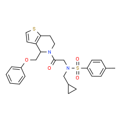 ChemSpider 2D Image | N-(Cyclopropylmethyl)-4-methyl-N-{2-oxo-2-[4-(phenoxymethyl)-6,7-dihydrothieno[3,2-c]pyridin-5(4H)-yl]ethyl}benzenesulfonamide | C27H30N2O4S2