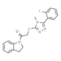 ChemSpider 2D Image | 1-(2,3-Dihydro-1H-indol-1-yl)-2-{[5-(2-fluorophenyl)-4-methyl-4H-1,2,4-triazol-3-yl]sulfanyl}ethanone | C19H17FN4OS