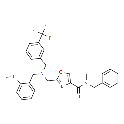 ChemSpider 2D Image | N-Benzyl-2-({(2-methoxybenzyl)[3-(trifluoromethyl)benzyl]amino}methyl)-N-methyl-1,3-oxazole-4-carboxamide | C29H28F3N3O3