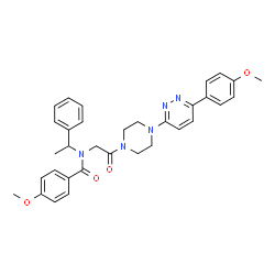 ChemSpider 2D Image | 4-Methoxy-N-(2-{4-[6-(4-methoxyphenyl)-3-pyridazinyl]-1-piperazinyl}-2-oxoethyl)-N-(1-phenylethyl)benzamide | C33H35N5O4