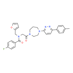 ChemSpider 2D Image | 4-Fluoro-N-(2-furylmethyl)-N-(2-{4-[6-(4-methylphenyl)-3-pyridazinyl]-1,4-diazepan-1-yl}-2-oxoethyl)benzamide | C30H30FN5O3