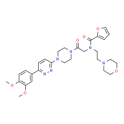 ChemSpider 2D Image | N-(2-{4-[6-(3,4-Dimethoxyphenyl)-3-pyridazinyl]-1-piperazinyl}-2-oxoethyl)-N-[2-(4-morpholinyl)ethyl]-2-furamide | C29H36N6O6