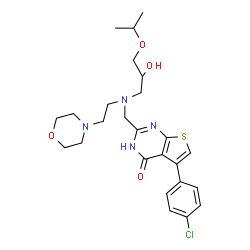 ChemSpider 2D Image | 5-(4-Chlorophenyl)-2-({(2-hydroxy-3-isopropoxypropyl)[2-(4-morpholinyl)ethyl]amino}methyl)thieno[2,3-d]pyrimidin-4(1H)-one | C25H33ClN4O4S