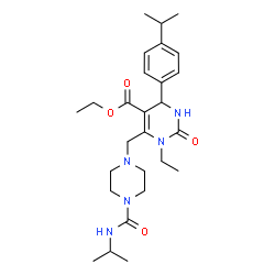 ChemSpider 2D Image | Ethyl 1-ethyl-6-{[4-(isopropylcarbamoyl)-1-piperazinyl]methyl}-4-(4-isopropylphenyl)-2-oxo-1,2,3,4-tetrahydro-5-pyrimidinecarboxylate | C27H41N5O4