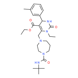ChemSpider 2D Image | Ethyl 1-ethyl-4-(3-methylphenyl)-6-({4-[(2-methyl-2-propanyl)carbamoyl]-1,4-diazepan-1-yl}methyl)-2-oxo-1,2,3,4-tetrahydro-5-pyrimidinecarboxylate | C27H41N5O4