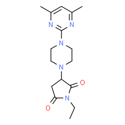 ChemSpider 2D Image | 3-[4-(4,6-Dimethyl-2-pyrimidinyl)-1-piperazinyl]-1-ethyl-2,5-pyrrolidinedione | C16H23N5O2