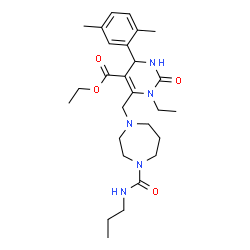 ChemSpider 2D Image | Ethyl 4-(2,5-dimethylphenyl)-1-ethyl-2-oxo-6-{[4-(propylcarbamoyl)-1,4-diazepan-1-yl]methyl}-1,2,3,4-tetrahydro-5-pyrimidinecarboxylate | C27H41N5O4