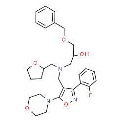 ChemSpider 2D Image | 1-(Benzyloxy)-3-[{[3-(2-fluorophenyl)-5-(4-morpholinyl)-1,2-oxazol-4-yl]methyl}(tetrahydro-2-furanylmethyl)amino]-2-propanol | C29H36FN3O5
