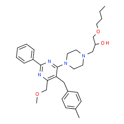 ChemSpider 2D Image | 1-Butoxy-3-{4-[6-(methoxymethyl)-5-(4-methylbenzyl)-2-phenyl-4-pyrimidinyl]-1-piperazinyl}-2-propanol | C31H42N4O3