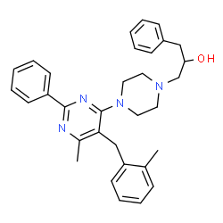 ChemSpider 2D Image | 1-{4-[6-Methyl-5-(2-methylbenzyl)-2-phenyl-4-pyrimidinyl]-1-piperazinyl}-3-phenyl-2-propanol | C32H36N4O