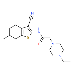 ChemSpider 2D Image | N-(3-cyano-6-methyl-4,5,6,7-tetrahydro-1-benzothien-2-yl)-2-(4-ethyl-1-piperazinyl)acetamide | C18H26N4OS
