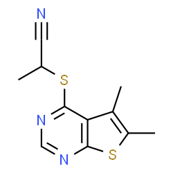 ChemSpider 2D Image | 2-[(5,6-Dimethylthieno[2,3-d]pyrimidin-4-yl)sulfanyl]propanenitrile | C11H11N3S2