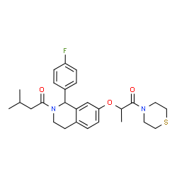 ChemSpider 2D Image | 1-[1-(4-Fluorophenyl)-7-{[1-oxo-1-(4-thiomorpholinyl)-2-propanyl]oxy}-3,4-dihydro-2(1H)-isoquinolinyl]-3-methyl-1-butanone | C27H33FN2O3S