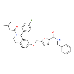 ChemSpider 2D Image | N-Benzyl-5-({[1-(4-fluorophenyl)-2-(3-methylbutanoyl)-1,2,3,4-tetrahydro-7-isoquinolinyl]oxy}methyl)-2-furamide | C33H33FN2O4
