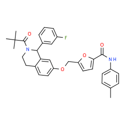 ChemSpider 2D Image | 5-({[2-(2,2-Dimethylpropanoyl)-1-(3-fluorophenyl)-1,2,3,4-tetrahydro-7-isoquinolinyl]oxy}methyl)-N-(4-methylphenyl)-2-furamide | C33H33FN2O4