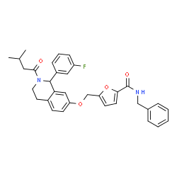 ChemSpider 2D Image | N-Benzyl-5-({[1-(3-fluorophenyl)-2-(3-methylbutanoyl)-1,2,3,4-tetrahydro-7-isoquinolinyl]oxy}methyl)-2-furamide | C33H33FN2O4