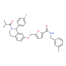 ChemSpider 2D Image | 5-({[1-(4-Fluorophenyl)-2-isobutyryl-1,2,3,4-tetrahydro-7-isoquinolinyl]oxy}methyl)-N-(3-methylbenzyl)-2-furamide | C33H33FN2O4