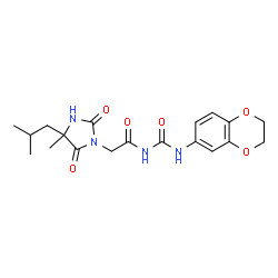 ChemSpider 2D Image | N-(2,3-Dihydro-1,4-benzodioxin-6-ylcarbamoyl)-2-(4-isobutyl-4-methyl-2,5-dioxo-1-imidazolidinyl)acetamide | C19H24N4O6