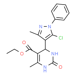 ChemSpider 2D Image | Ethyl 4-(5-chloro-3-methyl-1-phenyl-1H-pyrazol-4-yl)-6-methyl-2-oxo-1,2,3,4-tetrahydro-5-pyrimidinecarboxylate | C18H19ClN4O3