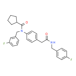 ChemSpider 2D Image | N-(3-Fluorobenzyl)-N-(4-{2-[(4-fluorobenzyl)amino]-2-oxoethyl}phenyl)cyclopentanecarboxamide | C28H28F2N2O2