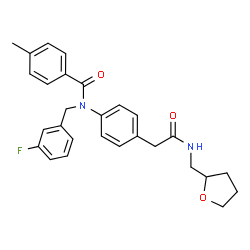 ChemSpider 2D Image | N-(3-Fluorobenzyl)-4-methyl-N-(4-{2-oxo-2-[(tetrahydro-2-furanylmethyl)amino]ethyl}phenyl)benzamide | C28H29FN2O3