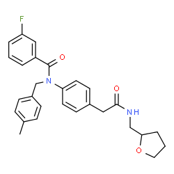 ChemSpider 2D Image | 3-Fluoro-N-(4-methylbenzyl)-N-(4-{2-oxo-2-[(tetrahydro-2-furanylmethyl)amino]ethyl}phenyl)benzamide | C28H29FN2O3
