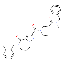 ChemSpider 2D Image | N-{3-[Benzyl(methyl)amino]-3-oxopropyl}-N-ethyl-5-(2-methylbenzyl)-4-oxo-5,6,7,8-tetrahydro-4H-pyrazolo[1,5-a][1,4]diazepine-2-carboxamide | C29H35N5O3