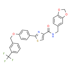 ChemSpider 2D Image | N-(1,3-Benzodioxol-5-ylmethyl)-2-(4-{[3-(trifluoromethyl)benzyl]oxy}phenyl)-1,3-thiazole-4-carboxamide | C26H19F3N2O4S