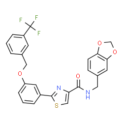 ChemSpider 2D Image | N-(1,3-Benzodioxol-5-ylmethyl)-2-(3-{[3-(trifluoromethyl)benzyl]oxy}phenyl)-1,3-thiazole-4-carboxamide | C26H19F3N2O4S
