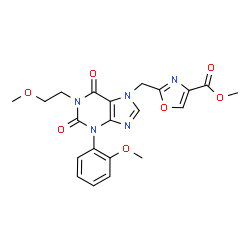 ChemSpider 2D Image | Methyl 2-{[1-(2-methoxyethyl)-3-(2-methoxyphenyl)-2,6-dioxo-1,2,3,6-tetrahydro-7H-purin-7-yl]methyl}-1,3-oxazole-4-carboxylate | C21H21N5O7