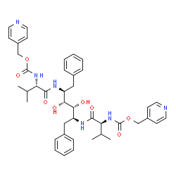 ChemSpider 2D Image | Bis(4-pyridinylmethyl) ([(2S,3R,4R,5S)-3,4-dihydroxy-1,6-diphenyl-2,5-hexanediyl]bis{imino[(2S)-3-methyl-1-oxo-1,2-butanediyl]})biscarbamate | C42H52N6O8