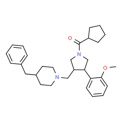 ChemSpider 2D Image | {3-[(4-Benzyl-1-piperidinyl)methyl]-4-(2-methoxyphenyl)-1-pyrrolidinyl}(cyclopentyl)methanone | C30H40N2O2