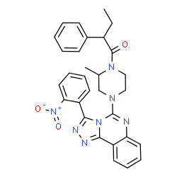 ChemSpider 2D Image | 1-{2-Methyl-4-[3-(2-nitrophenyl)[1,2,4]triazolo[4,3-c]quinazolin-5-yl]-1-piperazinyl}-2-phenyl-1-butanone | C30H29N7O3