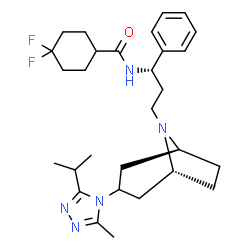 ChemSpider 2D Image | exo-4,4-Difluoro-N-[3-[3-(3-isopropyl-5-methyl-4H-1,2,4-triazol-4-yl)-8-azabicyclo[3.2.1]oct-8-yl]-1(S)-phenylpropyl]cyclohexanecarboxamide | C29H41F2N5O