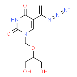 ChemSpider 2D Image | 5-(1-Azidovinyl)-1-{[(1,3-dihydroxy-2-propanyl)oxy]methyl}-2,4(1H,3H)-pyrimidinedione | C10H14N5O5