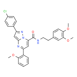 ChemSpider 2D Image | 2-(4-Chlorophenyl)-N-[2-(3,4-dimethoxyphenyl)ethyl]-5-(2-methoxyphenyl)pyrazolo[1,5-a]pyrimidine-7-carboxamide | C30H27ClN4O4