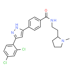 ChemSpider 2D Image | 4-[3-(2,4-Dichlorophenyl)-1H-pyrazol-5-yl]-N-[2-(1-methyl-2-pyrrolidinyl)ethyl]benzamide | C23H24Cl2N4O