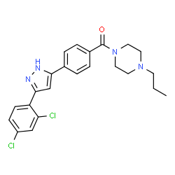 ChemSpider 2D Image | {4-[3-(2,4-Dichlorophenyl)-1H-pyrazol-5-yl]phenyl}(4-propyl-1-piperazinyl)methanone | C23H24Cl2N4O
