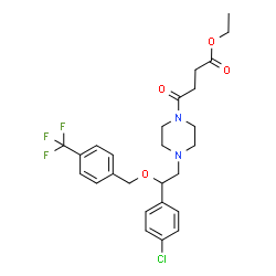 ChemSpider 2D Image | Ethyl 4-{4-[2-(4-chlorophenyl)-2-{[4-(trifluoromethyl)benzyl]oxy}ethyl]-1-piperazinyl}-4-oxobutanoate | C26H30ClF3N2O4