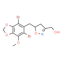 ChemSpider 2D Image | {5-[(4,6-Dibromo-7-methoxy-1,3-benzodioxol-5-yl)methyl]-4,5-dihydro-1,2-oxazol-3-yl}methanol | C13H13Br2NO5