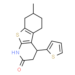 ChemSpider 2D Image | 7-Methyl-4-(2-thienyl)-3,4,5,6,7,8-hexahydro[1]benzothieno[2,3-b]pyridin-2(1H)-one | C16H17NOS2