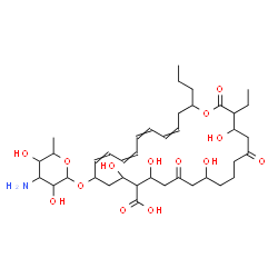 ChemSpider 2D Image | 12-[(3-Amino-3,6-dideoxyhexopyranosyl)oxy]-27-ethyl-14,16,20,26-tetrahydroxy-18,24,28-trioxo-2-propyloxacyclooctacosa-4,6,8,10-tetraene-15-carboxylic acid | C39H61NO14