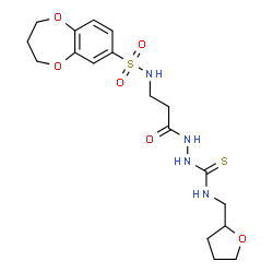 ChemSpider 2D Image | 2-{3-[(3,4-Dihydro-2H-1,5-benzodioxepin-7-ylsulfonyl)amino]propanoyl}-N-(tetrahydro-2-furanylmethyl)hydrazinecarbothioamide | C18H26N4O6S2