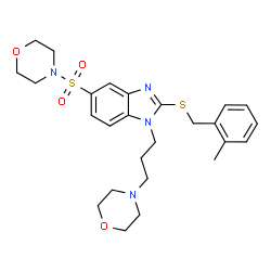 ChemSpider 2D Image | 2-[(2-Methylbenzyl)sulfanyl]-1-[3-(4-morpholinyl)propyl]-5-(4-morpholinylsulfonyl)-1H-benzimidazole | C26H34N4O4S2