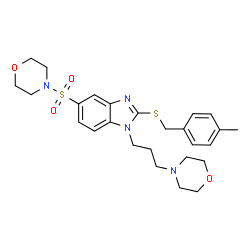 ChemSpider 2D Image | 2-[(4-Methylbenzyl)sulfanyl]-1-[3-(4-morpholinyl)propyl]-5-(4-morpholinylsulfonyl)-1H-benzimidazole | C26H34N4O4S2