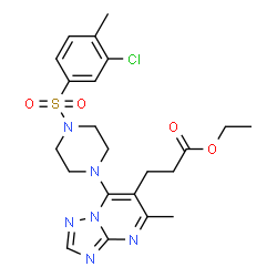 ChemSpider 2D Image | Ethyl 3-(7-{4-[(3-chloro-4-methylphenyl)sulfonyl]-1-piperazinyl}-5-methyl[1,2,4]triazolo[1,5-a]pyrimidin-6-yl)propanoate | C22H27ClN6O4S