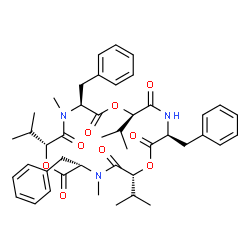 ChemSpider 2D Image | (3S,6R,9S,12R,15S,18R)-3,9,15-Tribenzyl-6,12,18-triisopropyl-4,10-dimethyl-1,7,13-trioxa-4,10,16-triazacyclooctadecane-2,5,8,11,14,17-hexone | C44H55N3O9