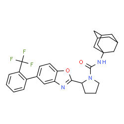 ChemSpider 2D Image | N-(Adamantan-1-yl)-2-{5-[2-(trifluoromethyl)phenyl]-1,3-benzoxazol-2-yl}-1-pyrrolidinecarboxamide | C29H30F3N3O2