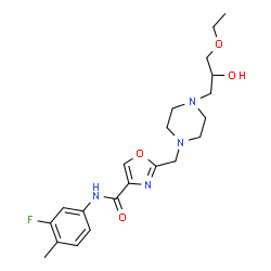 ChemSpider 2D Image | 2-{[4-(3-Ethoxy-2-hydroxypropyl)-1-piperazinyl]methyl}-N-(3-fluoro-4-methylphenyl)-1,3-oxazole-4-carboxamide | C21H29FN4O4